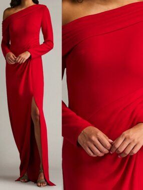 NWT Tadashi Shoji Arison Pleated Draped Gown Dress Flame red Size S BOS24638L